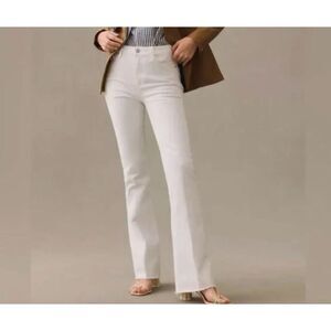 Paige White High Rise Laurel Canyon Wide Flare Leg Frayed Hem Denim Jeans 22W